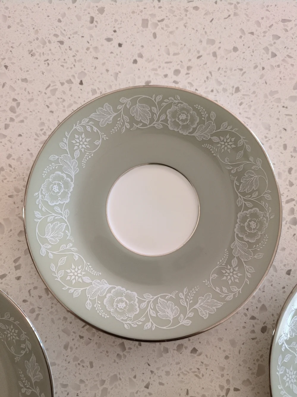 1968 Royal Worcester Made In England Elegant Sage Green Floral Saucer - Set of 7